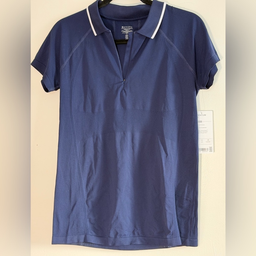 NWT Athleta Momentum 1/4 Zip Golf Polo Short Sleeve Shirt | Navy Large